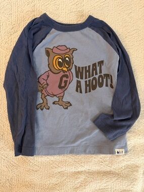GAP Kids Two-Tone Blue Raglan 'What a Hoot' Owl Tee